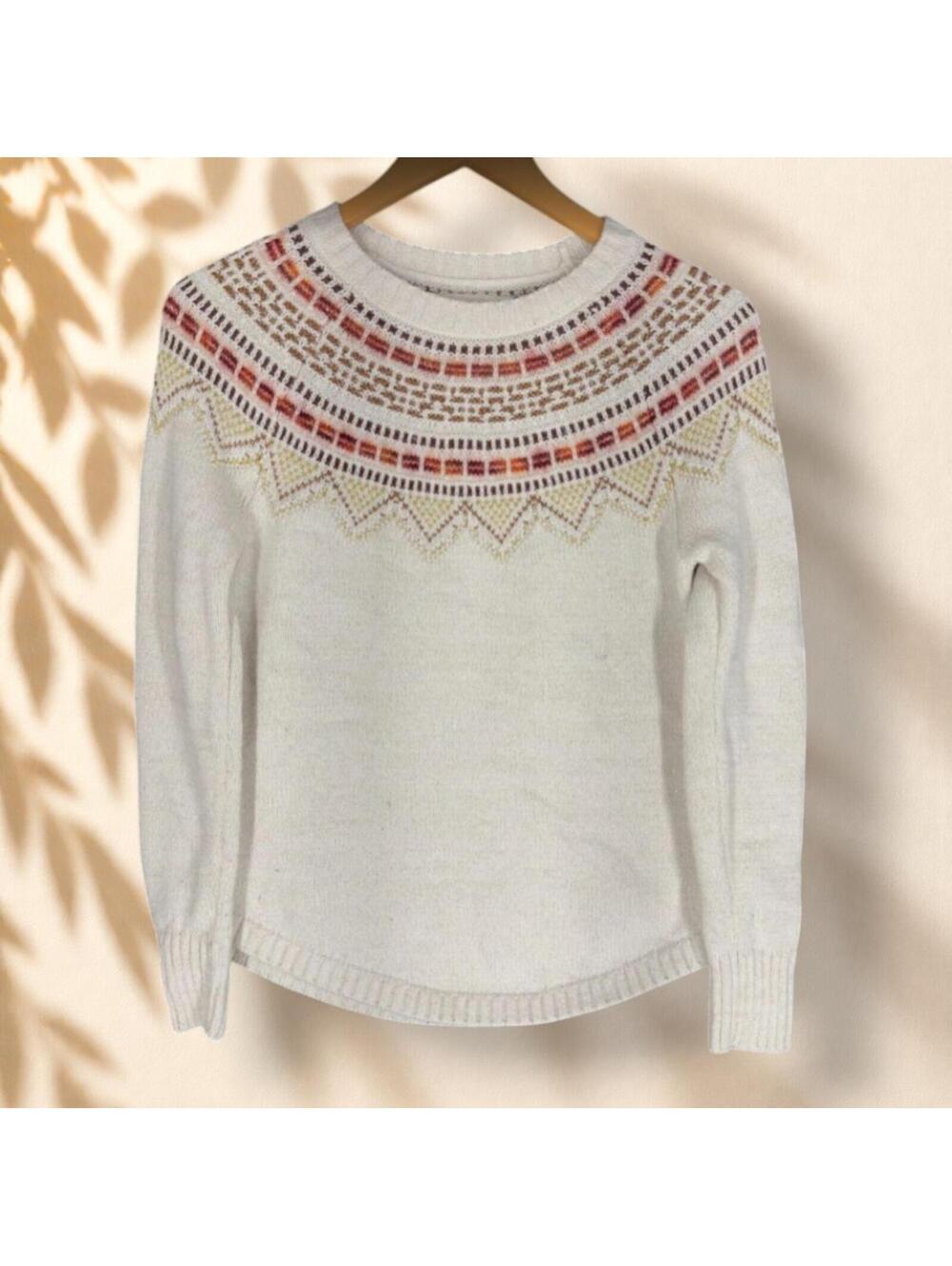 Loft Sweater Pullover Women PS Petite White Striped Knit Long Sleeve Soft Cozy